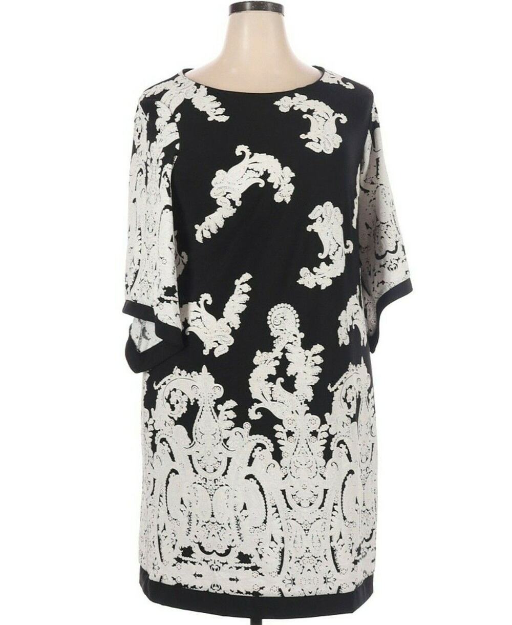 Studio One 1 Dress Plus Size 1x Kimono Sleeve Black White Pullover Stretch